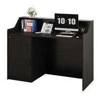 Sikaic Computer Desk 47" Modern Reception Desk with Storage Cabinet & Drawer Black Black / Engineered Wood / Modern