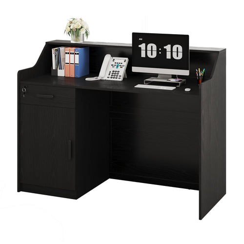 Sikaic Computer Desk 47" Modern Reception Desk with Storage Cabinet & Drawer Black Black / Engineered Wood / Modern