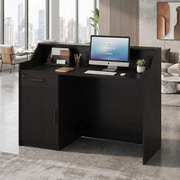 Sikaic Computer Desk 47" Modern Reception Desk with Storage Cabinet & Drawer Black Black / Engineered Wood / Modern