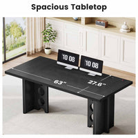 Sikaic Computer Desk 63 inch Dining Table for 4 People with Built-In Charging Hub Black Black / Engineered Wood / Modern