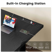 Sikaic Computer Desk 63 inch Dining Table for 4 People with Built-In Charging Hub Black Black / Engineered Wood / Modern