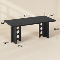 Sikaic Computer Desk 63 inch Dining Table for 4 People with Built-In Charging Hub Black Black / Engineered Wood / Modern