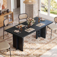 Sikaic Computer Desk 63 inch Dining Table for 4 People with Built-In Charging Hub Black Black / Engineered Wood / Modern