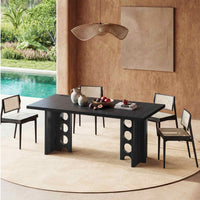 Sikaic Computer Desk 63 inch Dining Table for 4 People with Built-In Charging Hub Black Black / Engineered Wood / Modern