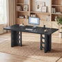 Sikaic Computer Desk 63 inch Dining Table for 4 People with Built-In Charging Hub Black Black / Engineered Wood / Modern