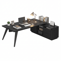 Sikaic Computer Desk 70.3 inch L-Shaped Executive Desk with Power Outlets & Storage Black Black / Engineered Wood / Modern