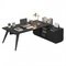 Sikaic Computer Desk 70.3 inch L-Shaped Executive Desk with Power Outlets & Storage Black Black / Engineered Wood / Modern