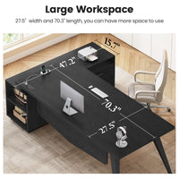Sikaic Computer Desk 70.3 inch L-Shaped Executive Desk with Power Outlets & Storage Black Black / Engineered Wood / Modern