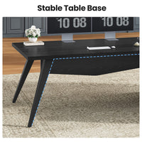 Sikaic Computer Desk 70.3 inch L-Shaped Executive Desk with Power Outlets & Storage Black Black / Engineered Wood / Modern