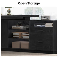 Sikaic Computer Desk 70.3 inch L-Shaped Executive Desk with Power Outlets & Storage Black Black / Engineered Wood / Modern