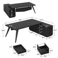 Sikaic Computer Desk 70.3 inch L-Shaped Executive Desk with Power Outlets & Storage Black Black / Engineered Wood / Modern