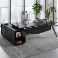 Sikaic Computer Desk 70.3 inch L-Shaped Executive Desk with Power Outlets & Storage Black Black / Engineered Wood / Modern