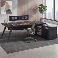 Sikaic Computer Desk 70.3 inch L-Shaped Executive Desk with Power Outlets & Storage Black Black / Engineered Wood / Modern