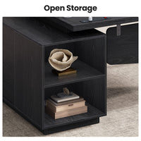 Sikaic Computer Desk 70.3 inch L-Shaped Executive Desk with Power Outlets & Storage Black Black / Engineered Wood / Modern