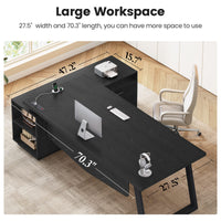 Sikaic Computer Desk 70.3 inch L-Shaped Executive Desk with Power Outlets & Storage Black Black / Engineered Wood / Modern
