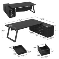 Sikaic Computer Desk 70.3 inch L-Shaped Executive Desk with Power Outlets & Storage Black Black / Engineered Wood / Modern