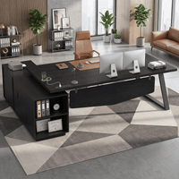 Sikaic Computer Desk 70.3 inch L-Shaped Executive Desk with Power Outlets & Storage Black Black / Engineered Wood / Modern