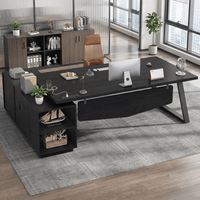 Sikaic Computer Desk 70.3 inch L-Shaped Executive Desk with Power Outlets & Storage Black Black / Engineered Wood / Modern