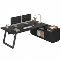 Sikaic Computer Desk 70.3 inch L-Shaped Executive Desk with Power Outlets & Storage Black Black / Engineered Wood / Modern