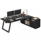Sikaic Computer Desk 70.3 inch L-Shaped Executive Desk with Power Outlets & Storage Black Black / Engineered Wood / Modern