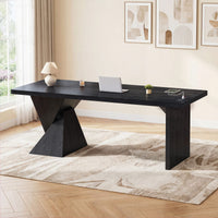 Sikaic Computer Desk 70.9 inch Executive Desk with Built-In Power Outlet Black Black / Engineered Wood / Modern