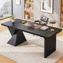 Sikaic Computer Desk 70.9 inch Executive Desk with Built-In Power Outlet Black Black / Engineered Wood / Modern