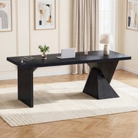 Sikaic Computer Desk 70.9 inch Executive Desk with Built-In Power Outlet Black Black / Engineered Wood / Modern