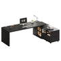 Sikaic Computer Desk 70.9 Inch L-Shaped Executive Desk with Power Outlets & Movable File Cabinet Black Black / Engineered Wood / Modern