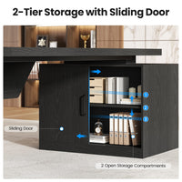 Sikaic Computer Desk 70.9 Inch L-Shaped Executive Desk with Power Outlets & Movable File Cabinet Black Black / Engineered Wood / Modern