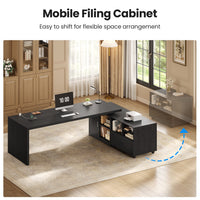 Sikaic Computer Desk 70.9 Inch L-Shaped Executive Desk with Power Outlets & Movable File Cabinet Black Black / Engineered Wood / Modern