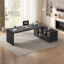 Sikaic Computer Desk 70.9 Inch L-Shaped Executive Desk with Power Outlets & Movable File Cabinet Black Black / Engineered Wood / Modern