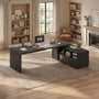 Sikaic Computer Desk 70.9 Inch L-Shaped Executive Desk with Power Outlets & Movable File Cabinet Black Black / Engineered Wood / Modern