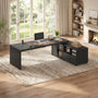 Sikaic Computer Desk 70.9 Inch L-Shaped Executive Desk with Power Outlets & Movable File Cabinet Black Black / Engineered Wood / Modern