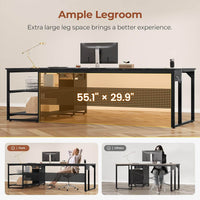 Sikaic Computer Desk 71 in Reversible L Shaped Executive Desk with Mobile File Cabinet and Power Outlets Black Black / Engineered Wood / Modern