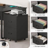 Sikaic Computer Desk 71 in Reversible L Shaped Executive Desk with Mobile File Cabinet and Power Outlets Black Black / Engineered Wood / Modern