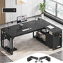 Sikaic Computer Desk 71 in Reversible L Shaped Executive Desk with Power Outlets Black Black / Engineered Wood / Modern