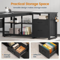 Sikaic Computer Desk 71 in Reversible L Shaped Executive Desk with Power Outlets Black Black / Engineered Wood / Modern