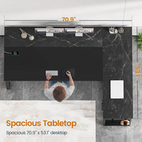 Sikaic Computer Desk 71 in Reversible L Shaped Executive Desk with Power Outlets Black Black / Engineered Wood / Modern