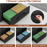 Sikaic Computer Desk 71 in Reversible L Shaped Executive Desk with Widen File Drawers and Power Outlets Black Black / Engineered Wood / Modern