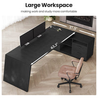 Sikaic Computer Desk 78 inch L Shaped Executive Desk with Power Outlets Black Black / Engineered Wood / Modern