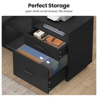 Sikaic Computer Desk 78 inch L Shaped Executive Desk with Power Outlets Black Black / Engineered Wood / Modern