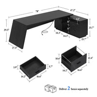 Sikaic Computer Desk 78 inch L Shaped Executive Desk with Power Outlets Black Black / Engineered Wood / Modern