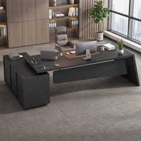Sikaic Computer Desk 78 inch L Shaped Executive Desk with Power Outlets Black Black / Engineered Wood / Modern