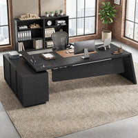 Sikaic Computer Desk 78 inch L Shaped Executive Desk with Power Outlets Black Black / Engineered Wood / Modern