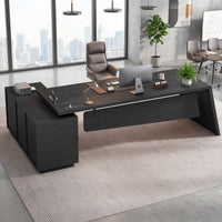 Sikaic Computer Desk 78 inch L Shaped Executive Desk with Power Outlets Black Black / Engineered Wood / Modern