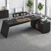 Sikaic Computer Desk 78 inch L Shaped Executive Desk with Power Outlets Black Black / Engineered Wood / Modern