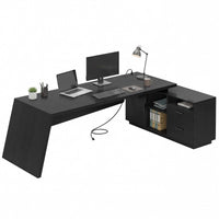 Sikaic Computer Desk 78 inch L Shaped Executive Desk with Power Outlets Black Black / Engineered Wood / Modern