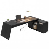 Sikaic Computer Desk 78 inch L Shaped Executive Desk with Power Outlets Black Black / Engineered Wood / Modern