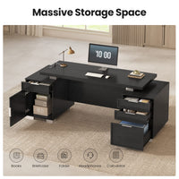 Sikaic Computer Desk 80.6" Modern Executive Desk with Power Outlet & 3 Large Cabinets Black Black / Engineered Wood / Modern
