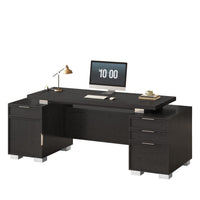 Sikaic Computer Desk 80.6" Modern Executive Desk with Power Outlet & 3 Large Cabinets Black Black / Engineered Wood / Modern
